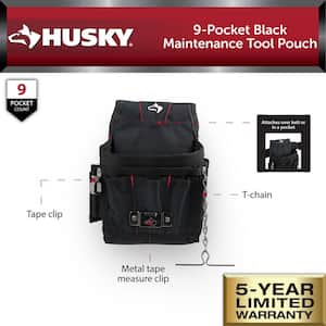 9-Pocket Black Maintenance Tool Belt Pouch