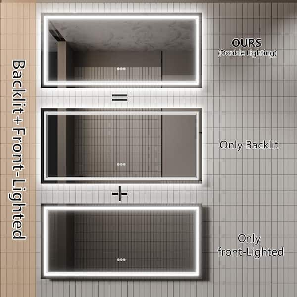 60 in. W x 28 in. H Large Rectangular Frameless LED Light Dimmable Anti-Fog Wall Bathroom Vanity Mirror