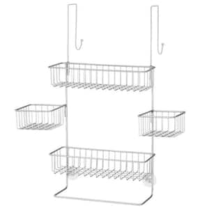 Hanging Mounted Bathroom Shower Caddy Over the Shower Door Storage Rack with Towel Hooks and Soap Dish in Chrome
