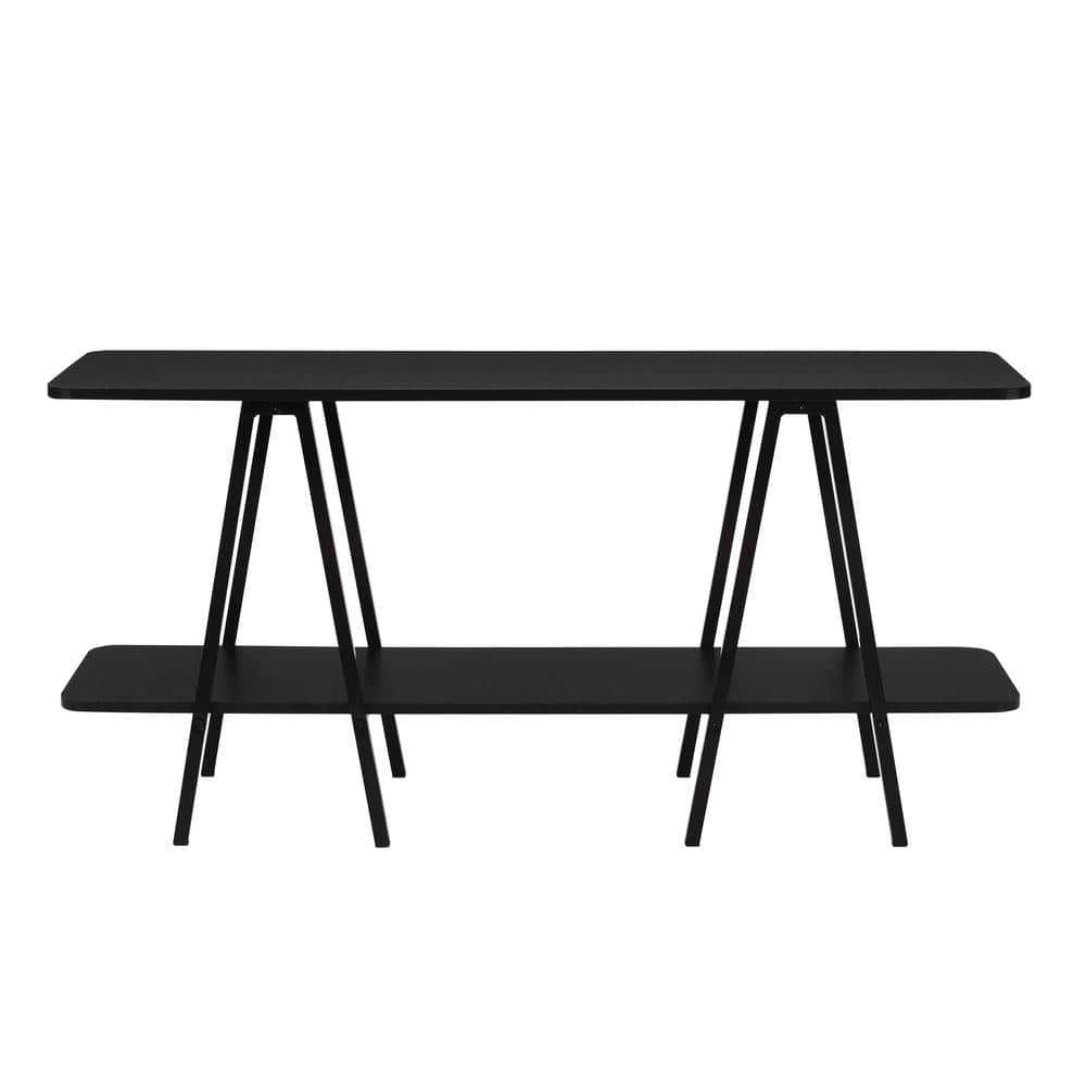 Celine Black Modern Console Table with Two Shelves