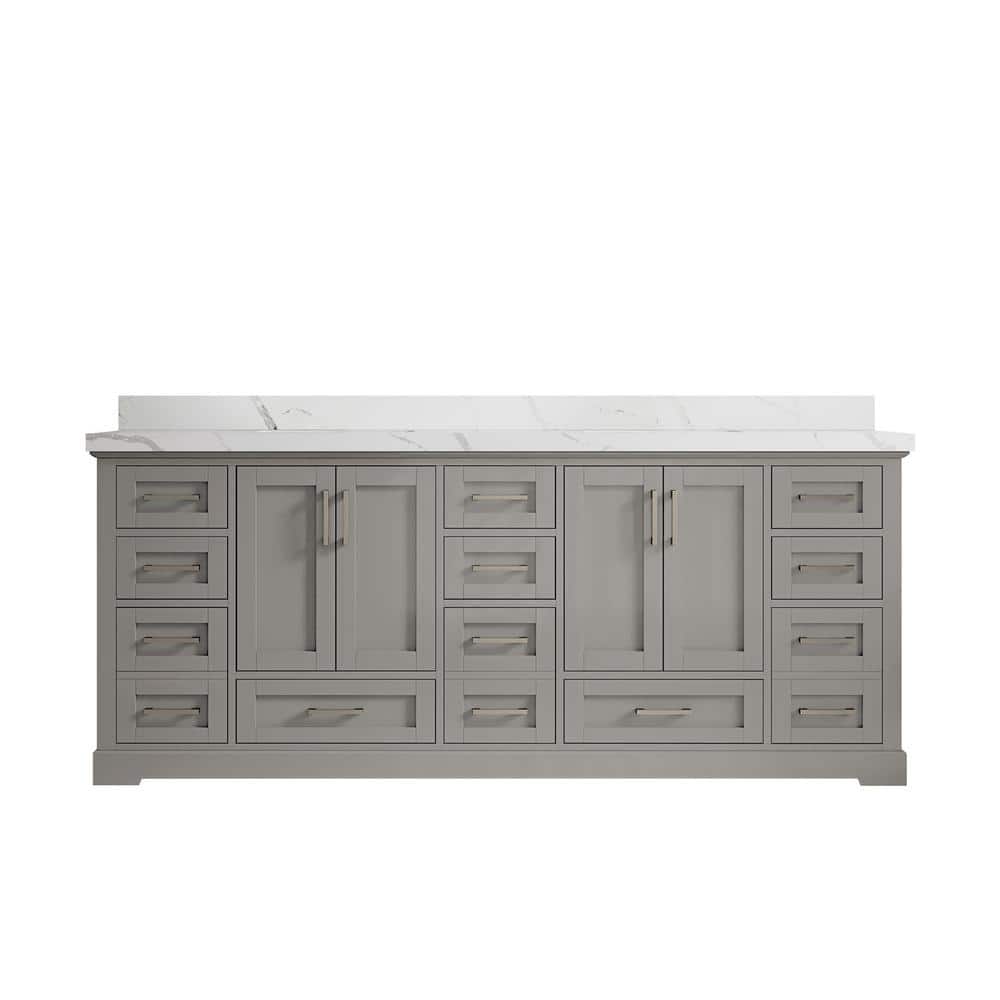 Boston 84 in. W x 22 in. D x 36 in. H Double Sink Bath Vanity in Elephant Gray with 2 in. Calacatta Quartz Top price history on PriceWatchPro