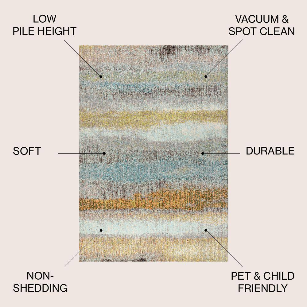 Blue and Beige Abstract Synthetic Area Rug