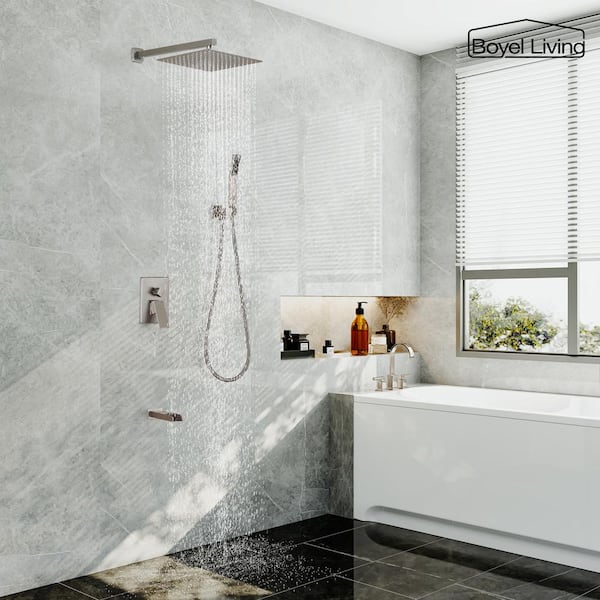Wall Mount Single-Handle 1-Spray Tub and Shower Faucet with Handheld Shower in Brushed Nickel - 12 Inch (Valve Included)