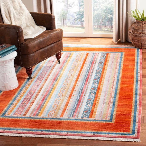 Bokhara 8 ft. x 10 ft. Orange/Blue Striped Border Area Rug