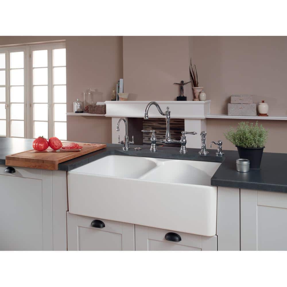 White Fireclay Double Bowl Farmhouse Kitchen Sink