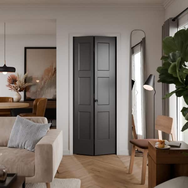 Masonite 36 in. x 80 in. Jet Black Calden 3-Panel Hollow Core