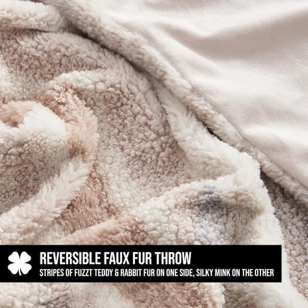 Teddy Stripe Beige 50 in. 70 in. Plush Faux Fur Throw Blanket LBW021996 -  The Home Depot