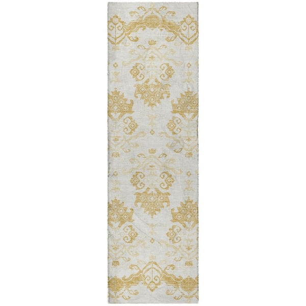Dream Shag Premium Machine Washable Abstract ADS759 Gold 2 ft. x 7 ft. Runner Rug