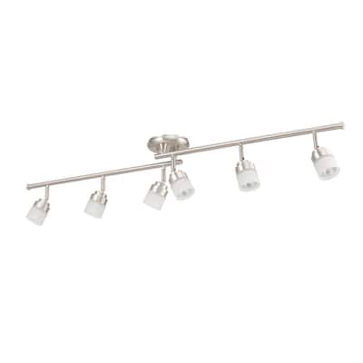 Spence 3.85 ft. 6-Light Brushed Nickel Flexible Track Lighting Kit with Frosted Glass Shades