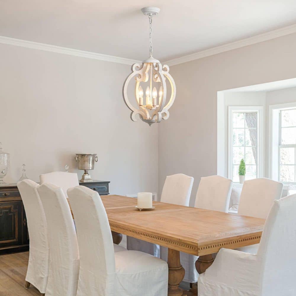 4-Light White Vintage Wooden Lantern Pendant Light Hanging Chandelier Lighting for Dining Room price history on PriceWatchPro
