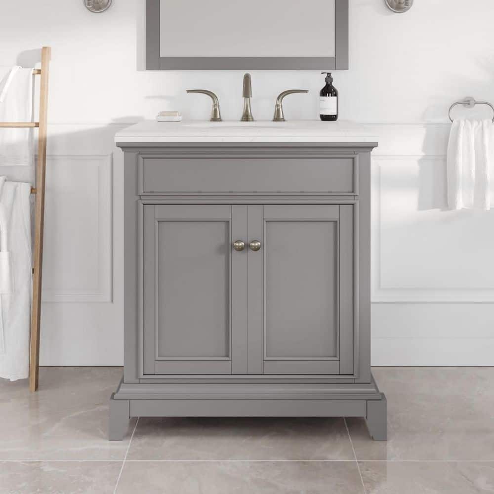 Elite Stamford 30 in. Single Sink Gray Bath Vanity with White Carrara Quartz Top (Assembled) price history on PriceWatchPro