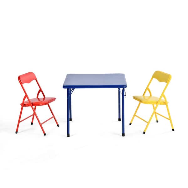 TAGE 3-Piece Folding Table and Chair Set with Padded Seats, Floor-Protecting Design, for Kids and Teens in Black