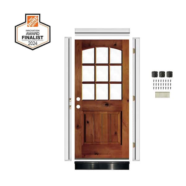 DIY RTA KIT 36in.x80in. Arch Right-Hand/Inswing Clear Glass Red Chestnut Stain Alder Wood Ready To Assemble Front Door