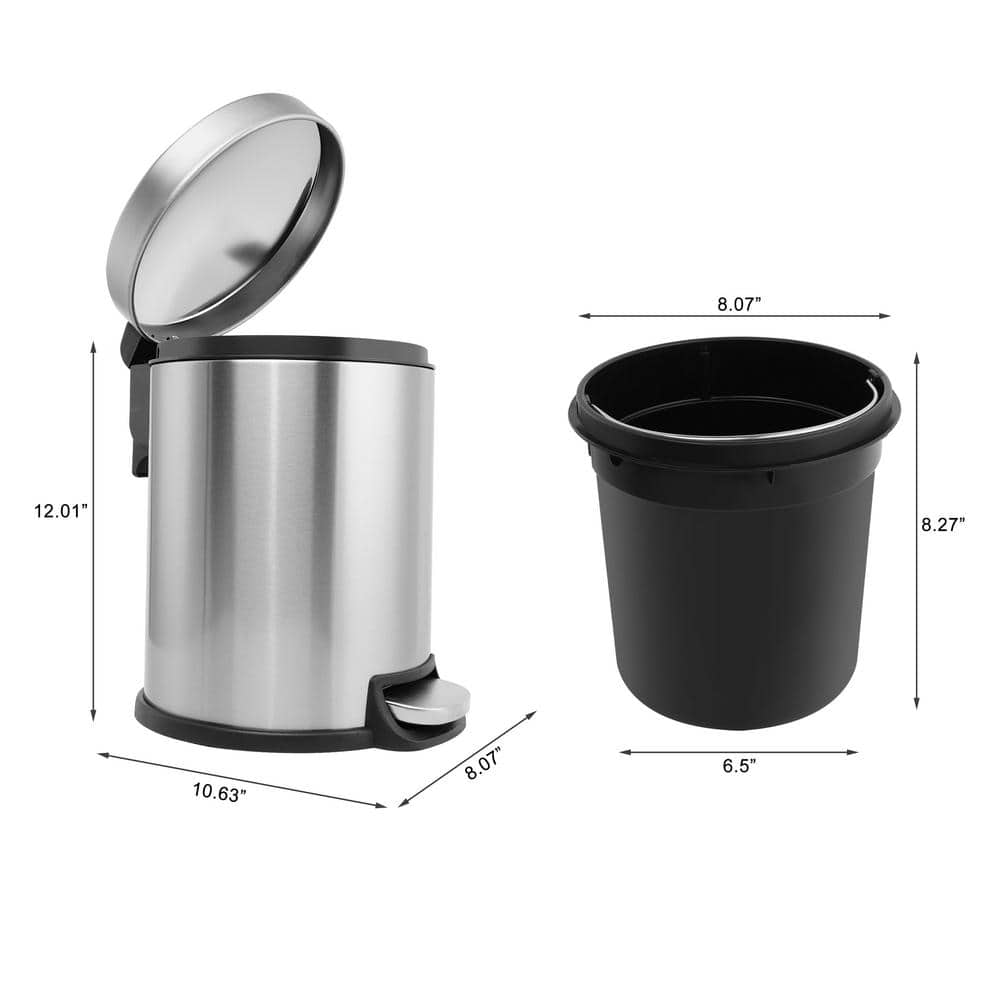 1.32 Gallon Brushed Stainless Steel Step-On Trash Can