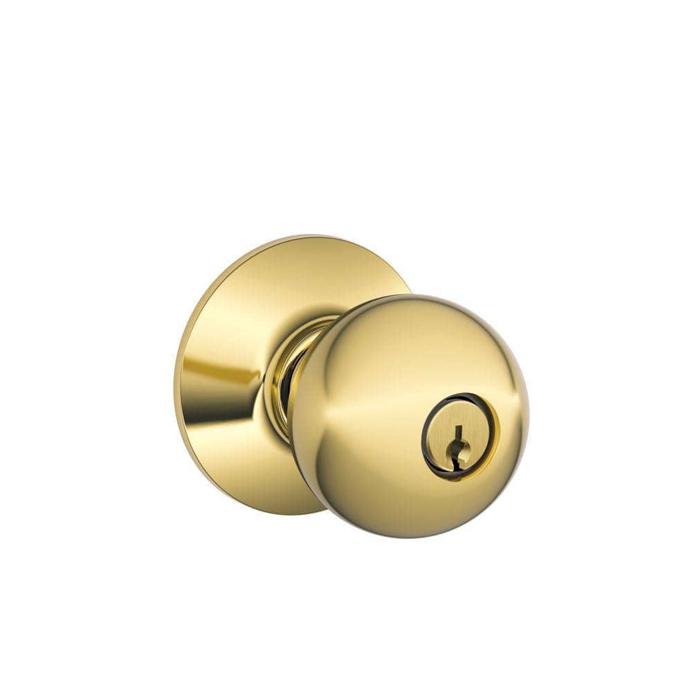 Schlage Orbit Bright Brass Keyed Entry Door Knob F51A ORB 505 605 - The  Home Depot