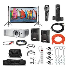 9 ft. Recreation Series Outdoor Theater System Featuring Screen, Projector, Speakers, Stands, and All Other Accessories