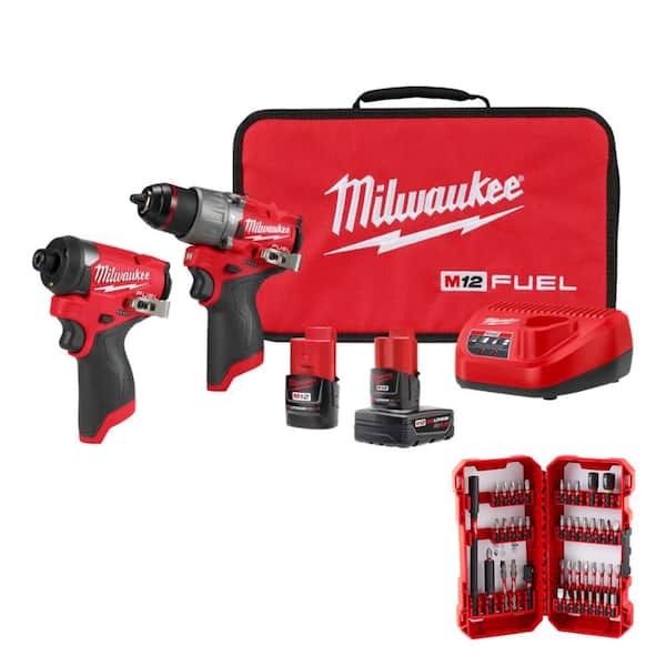 Milwaukee - M12 FUEL 12-Volt Lithium-Ion Brushless Cordless Hammer Drill & Impact Driver Combo Kit (2-Tool) with Bit Set (45-Piece)