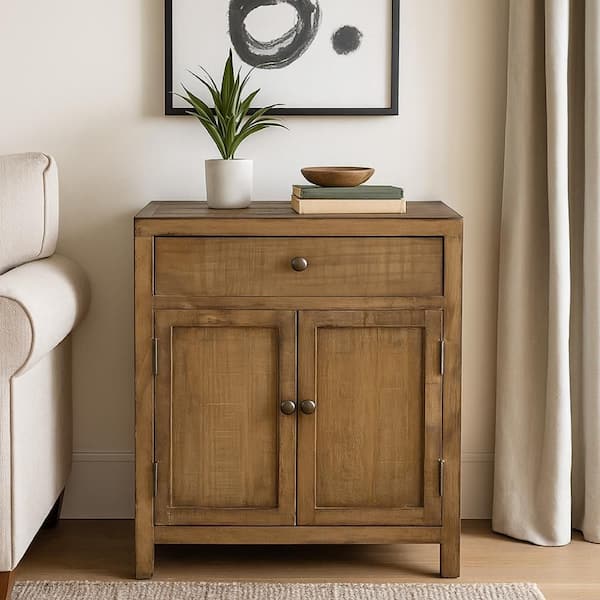 Lia Antique Style Natural Wood Small Accent Cabinet with 2 Door and Drawer