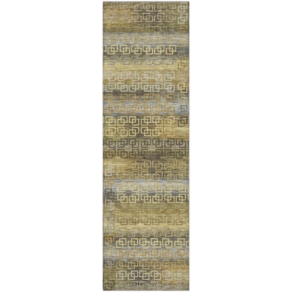 Mayfield Premium Machine Washable Abstract AMF2029 Wheat 2 ft. x 7 ft. Runner Rug