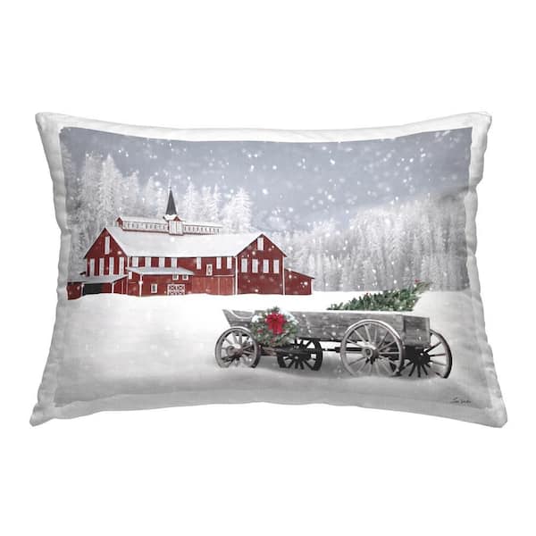 Stupell Industries Seasonal Snowy Wagon Red Print Polyester 14 in. x 20 in. Throw Pillow