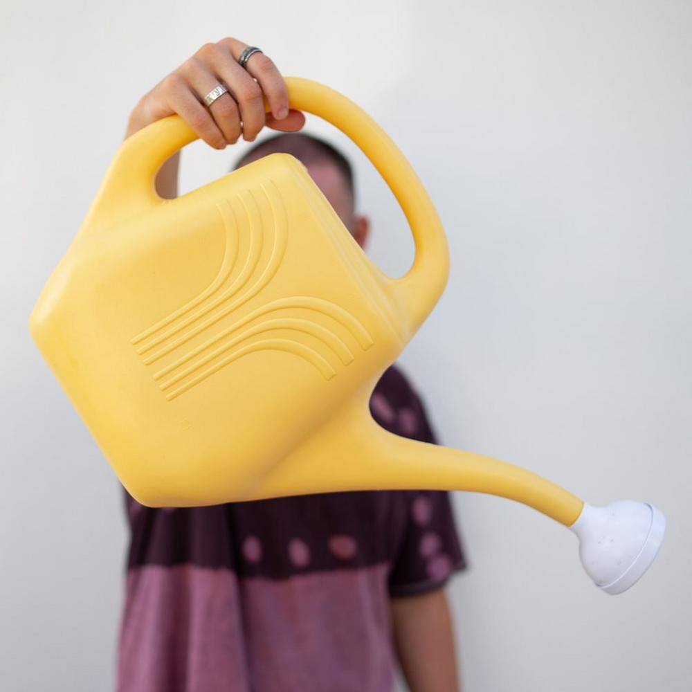 Earthy Yellow 2-Gallon Plastic Watering Can with Removable Nozzle