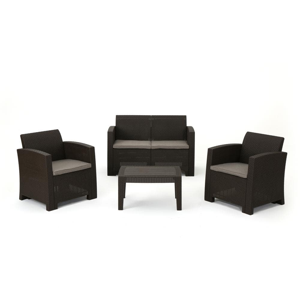 Brown 4-Piece Wicker Patio Conversation Set, Outdoor Rattan Style Chat Set 