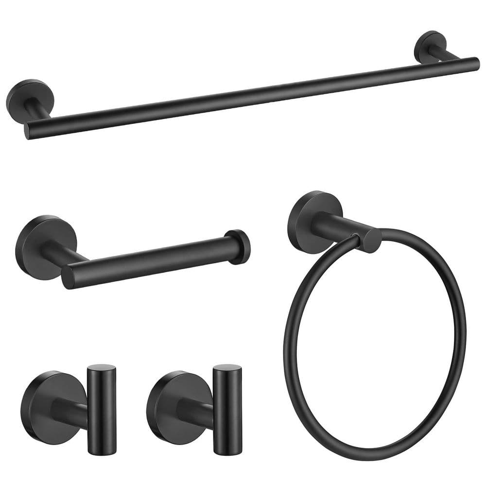 5-Piece Bath Hardware Set Accessories with Towel Bar Towel Hook Toilet Paper Holder and Towel Ring in Matte Black price history on PriceWatchPro