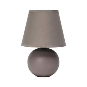 8.66 in. Gray Traditional Petite Ceramic Orb Base Bedside Table Desk Lamp with Matching Tapered Drum Fabric Shade