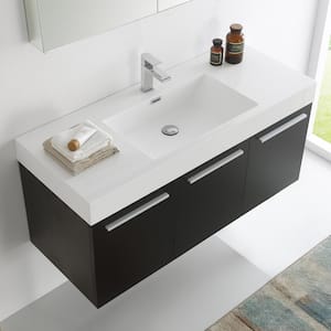 Vista 48 in. Vanity in Black with Acrylic Vanity Top in White with White Basin and Mirrored Medicine Cabinet