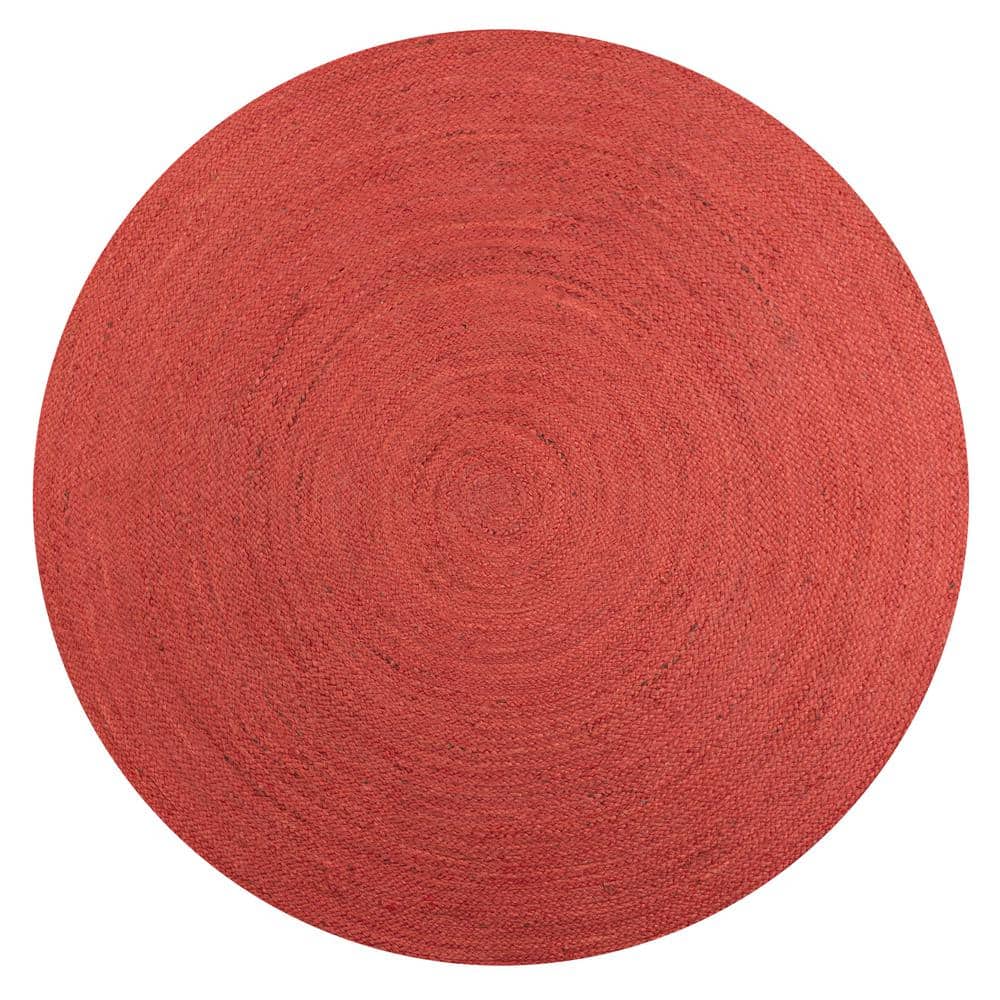 Red Braided Jute 5' Round Coastal Area Rug
