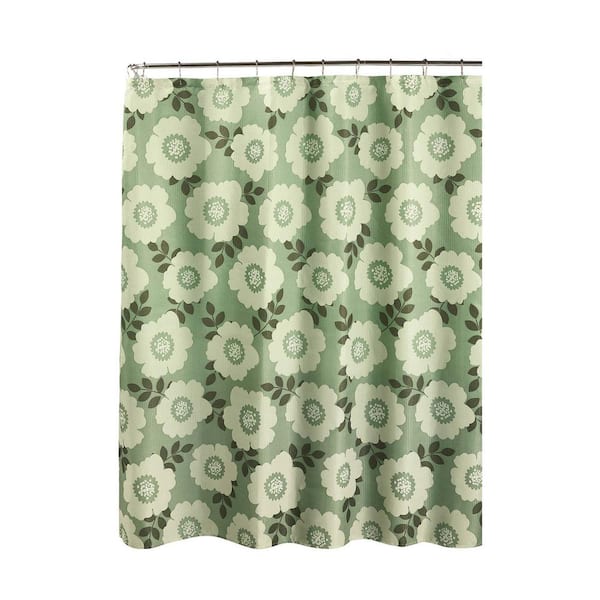Creative Home Ideas Diamond Weave Textured 70 in. W x 72 in. L Shower Curtain with Metal Roller Rings in Dione Sage/Ivory