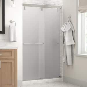 Mod 48 in. x 71-1/2 in. Frameless Soft-Close Sliding Shower Door in Chrome with 1/4 in. Tempered Frosted Glass