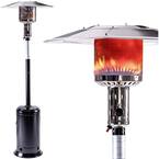 88 in. 47,000 BTU Outdoor Patio Propane Heater with Portable Wheels Standing Stainless Steel Burner Black