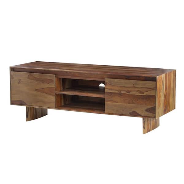 Benjara 57.5 in. Brown Wood TV Stand Fits TVs up to 60 in. with 1 Shelf