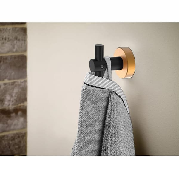 Wall Mounted Round Bathroom Robe Hook and Towel Hook in Black Gold (2-Pack Combo)