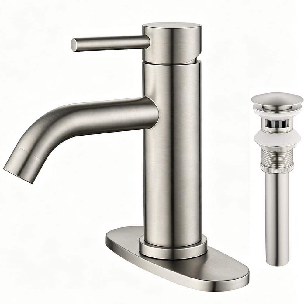 Single Handle Single Hole Bathroom Sink Faucet with Deck Plate and Pop-up Drain Kit in Spot Resistant Brushed Nickel price history on PriceWatchPro
