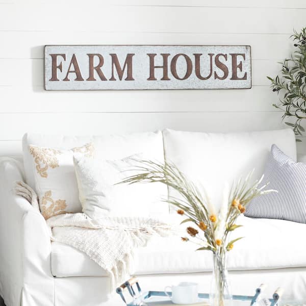 Litton Lane Brown Metal Farmhouse Sign Wall Decor 10 in. x 48 in.