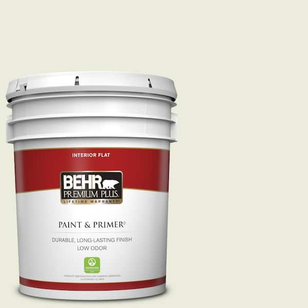 BEHR PREMIUM PLUS 5 gal. #BWC-18 Spring White Flat Low Odor Interior Paint & Primer