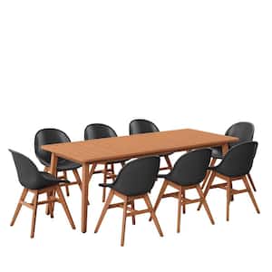 Inti 9-Piece Wood Patio Rectangular Table Eucalyptus Set Ideal for Outdoors Dining Set in Black