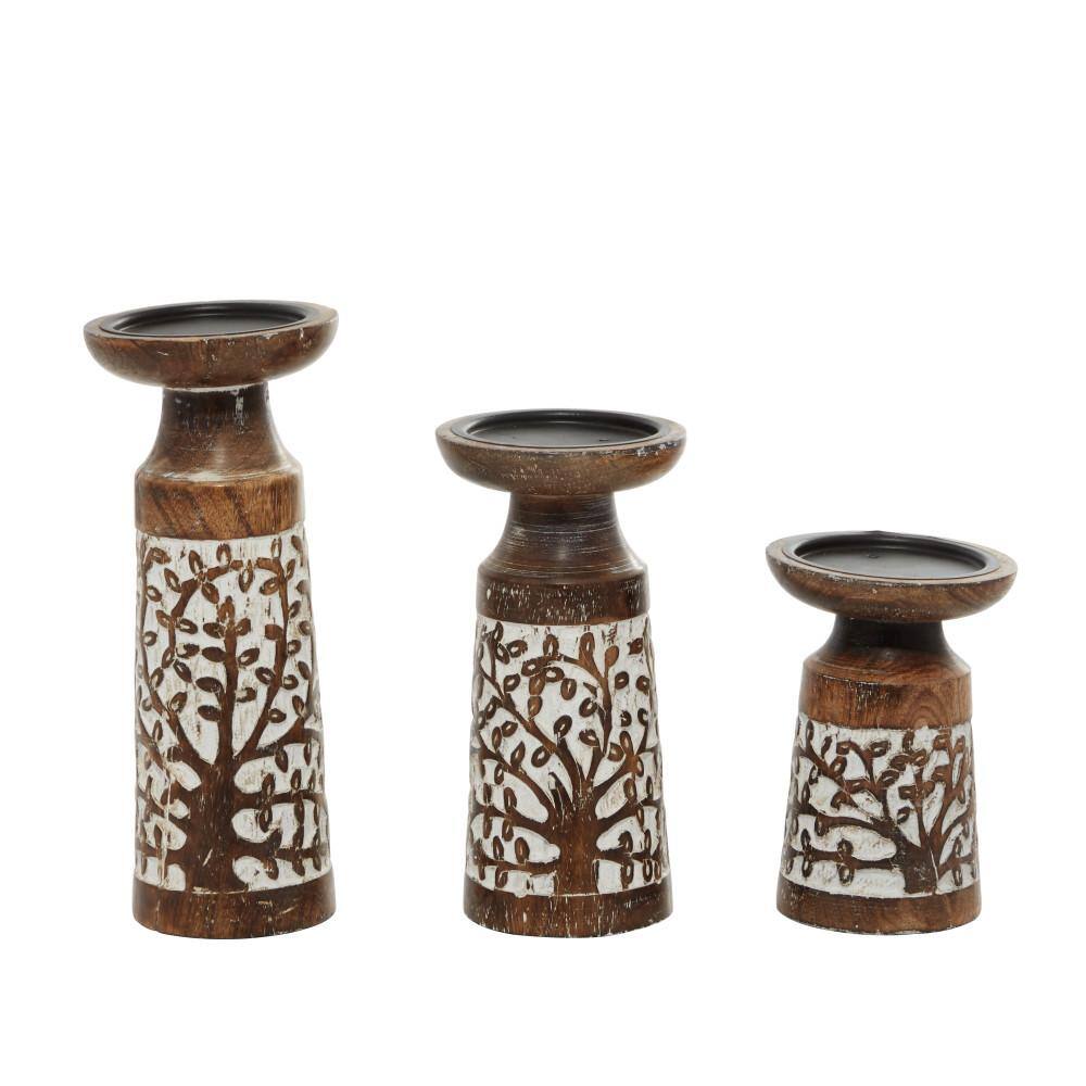 Winter Whisper Mango Wood 3-Piece Candlestick Set
