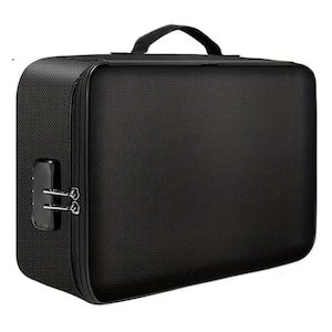 14.5 in. x 11 in. x 4 in. Black Fireproof Document Box 3-Layers with Combination Lock