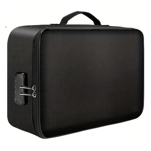 Wellco 14.5 in. x 11 in. x 4 in. Black Fireproof Document Box 3-Layers with Combination Lock
