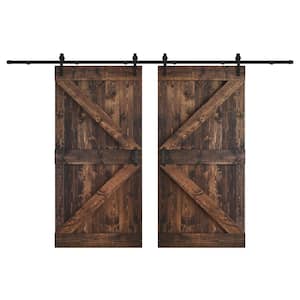 K Series 84 in. x 84 in. Kona Coffee DIY Knotty Wood Double Sliding Barn Door with Hardware Kit