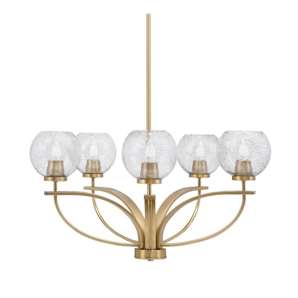 Unbranded Olympia 5-Light New Age Brass Round Chandelier with 5.75 in. Smoke Bubble Glass Shades, No bulbs included