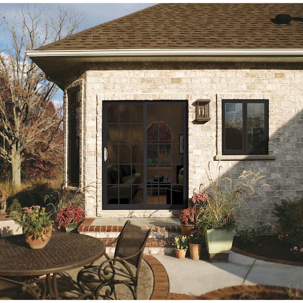 72 in. x 80 in. V-4500 Contemporary Black FiniShield Vinyl Right-Hand 15 Lite Sliding Patio Door w/White Interior