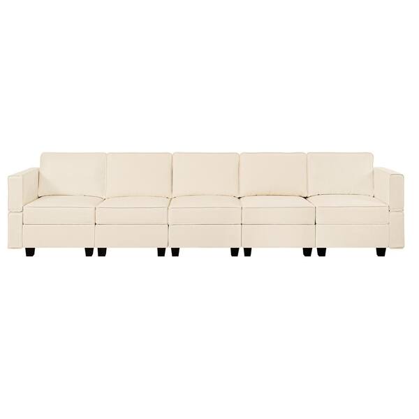 HOMESTOCK 138.19 in. W Faux Leather 5-Seater Living Room Modular Sectional Sofa for Streamlined Comfort in Beige