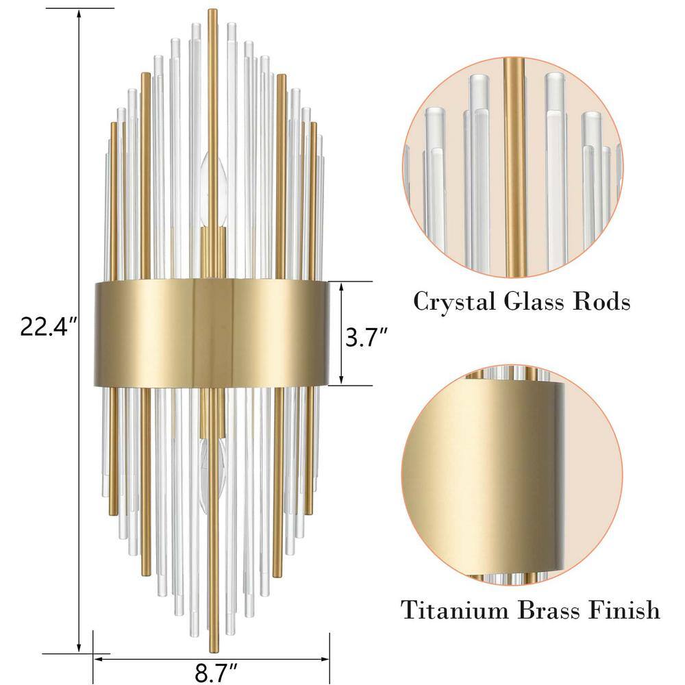 Gold Brass Crystal Glass Mid Century Modern Wall Sconce Set