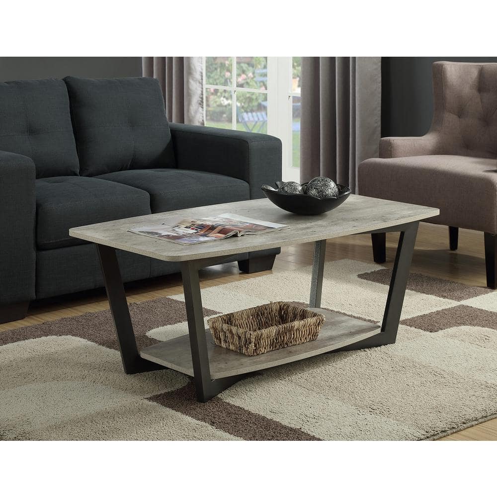 Graystone Faux Birch and Slate Gray Coffee Table with Shelf