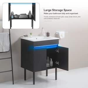 30 in. W x 18 in. D x 32 in. H Single Sink Freestanding/Floating Bath Vanity in Black with Ceramic Top, Sensing Light