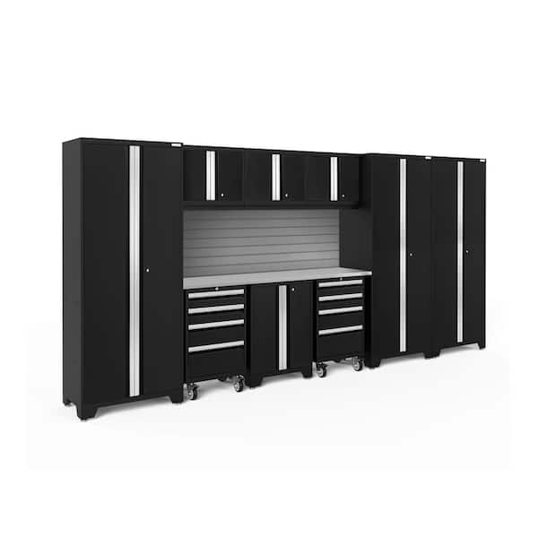 Bold Series 162 in. W x 76.75 in. H x 18 in. D 24-Gauge Steel Garage Cabinet Set in Black (10-Piece)